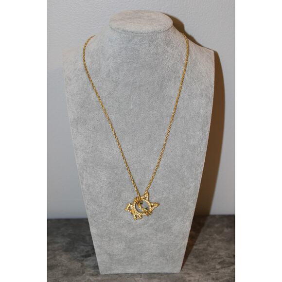 VTG c1980 Cute Rhinestone Bling Cat Face Pendant w/ 14K GP Sterling Silver Chain - Picture 1 of 5